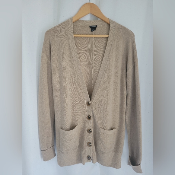 Club Monaco Sweaters - Club Monaco 100%Wool Italian Tan cardigan Sz M Loose fitting.